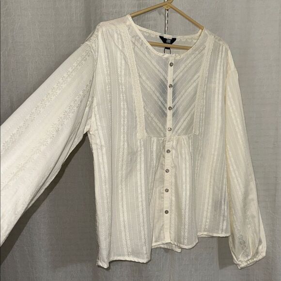 FRYE Marshmallow Ivory Cotton Crochet Lace 3/4 Sleeve Button Front Boho Blouse - Picture 11 of 14